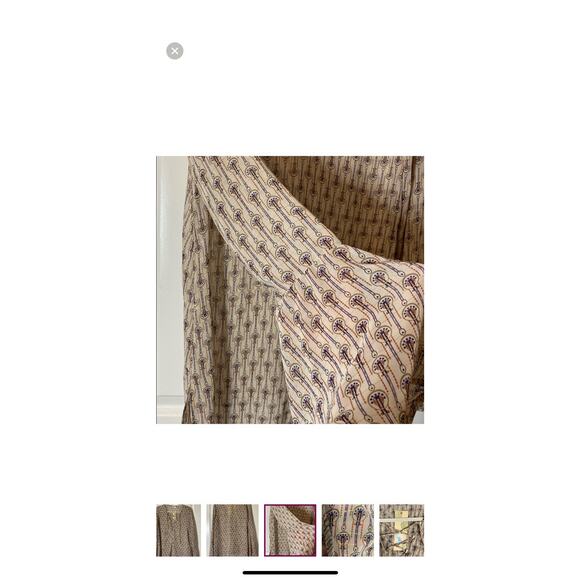 NWT Boutique Emory Park L/S Peasant Blouse Lace Up Neckline Taupe Navy Pattern L - Picture 7 of 11